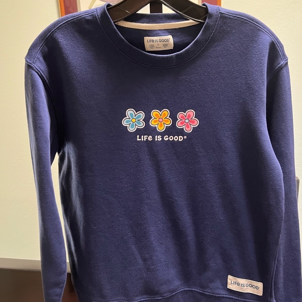 Life Is Good Navy Sweatshirt with Floral Accents #242